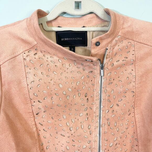 BCBG Maxazria Pink Rose Suede Embroidered Bomber Jacket Size M - Picture 2 of 9